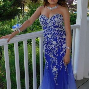 Blue & White Ombré Embellished Prom Dress
